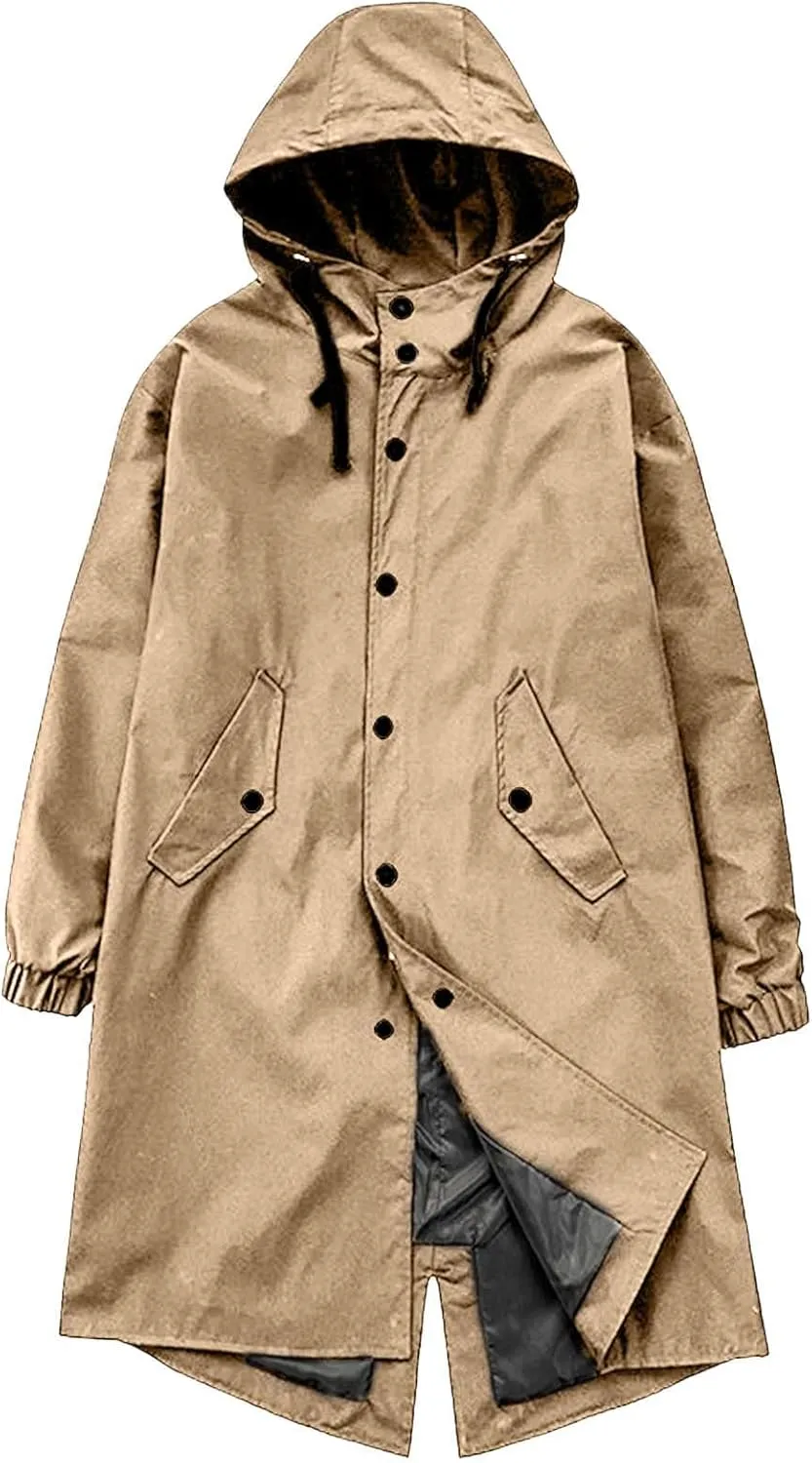 Xiaojmake Men Black Waterproof Long Hooded Rain Coat Trench Jacket Outdoor Hiking Windbreaker Motorcycle Raincoats Outdoor